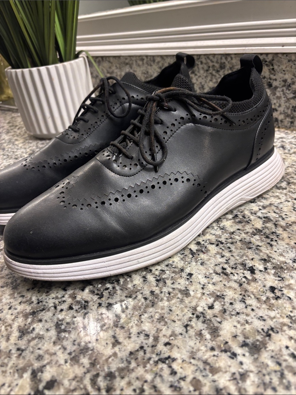 Bruno Marc Men's Black Wingtip Derby with White Sole